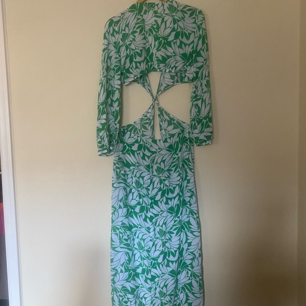 NWOT Shade & Shore Green and White Bishop Sleeve Sheath Dress Size S